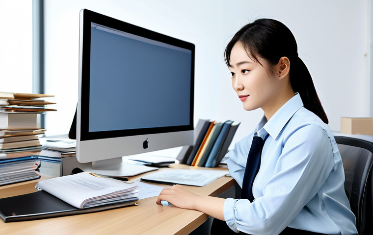 Business & Technology**

"A professional translator working at a modern computer, surrounded by books and documents in Chinese and English. She is fully clothed in a modest business casual outfit, focused on her work. The environment is a bright, clean office. Safe for work, appropriate content, perfect anatomy, natural proportions, high resolution, professional, modest attire, family-friendly."

**