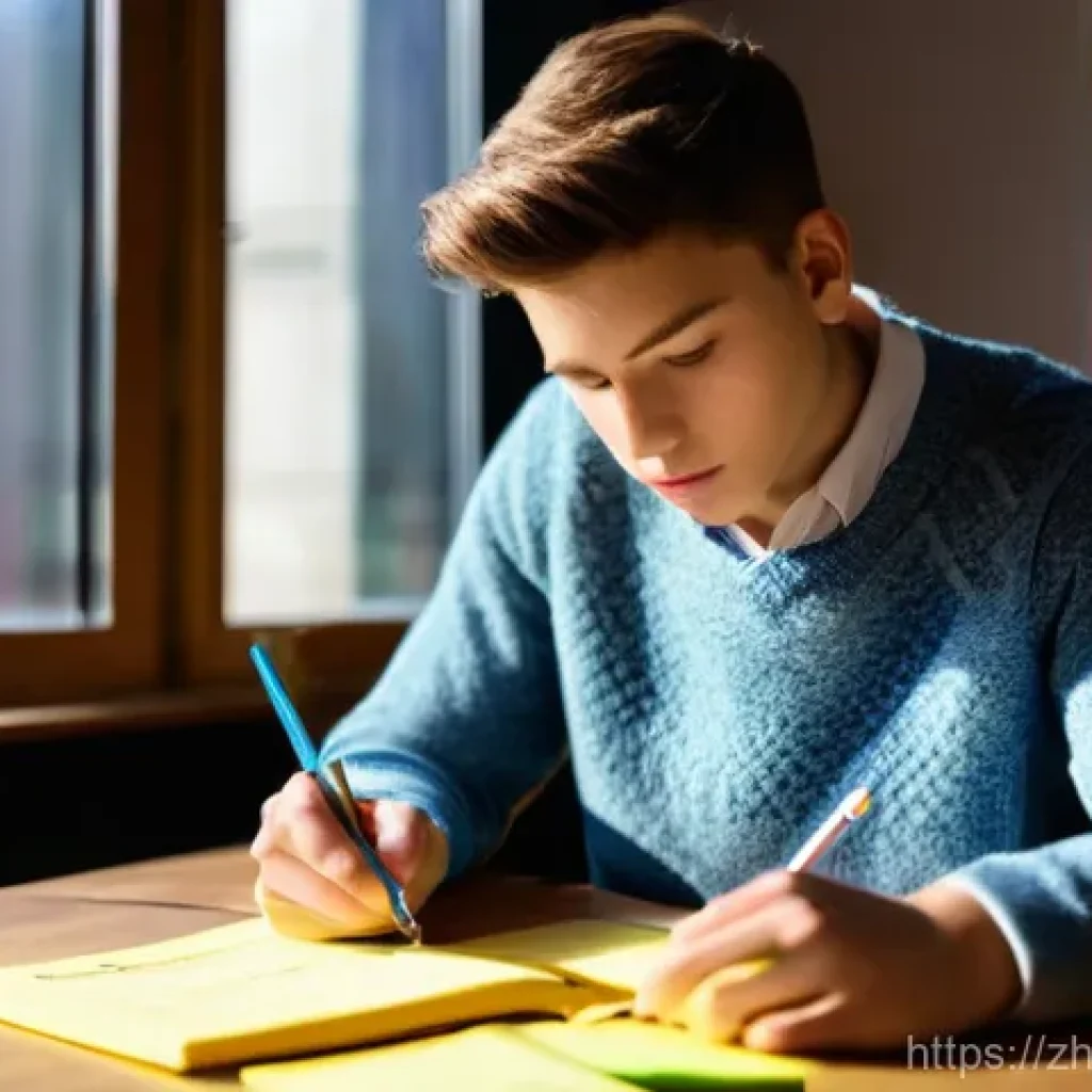 번역사 자격증 시험의 고득점 비결 - **Prompt:** A focused young adult (appearing to be in their early twenties, wearing neat, casual att...