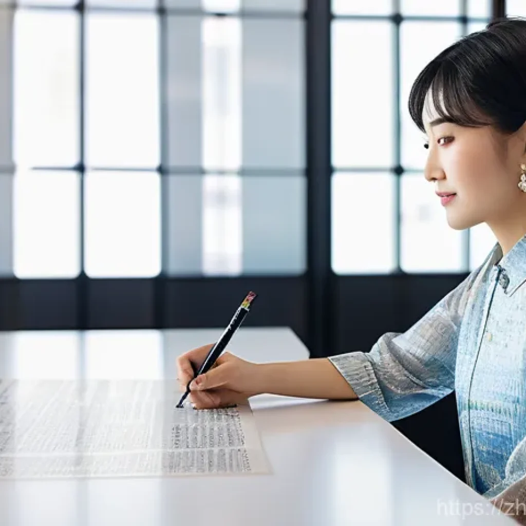 번역사 이직 성공 전략 - A vibrant, highly detailed image of a young woman, mid-20s, with short, stylish hair, wearing a chic...