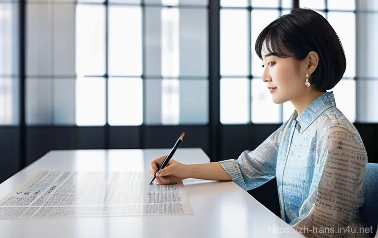 번역사 이직 성공 전략 - A vibrant, highly detailed image of a young woman, mid-20s, with short, stylish hair, wearing a chic...